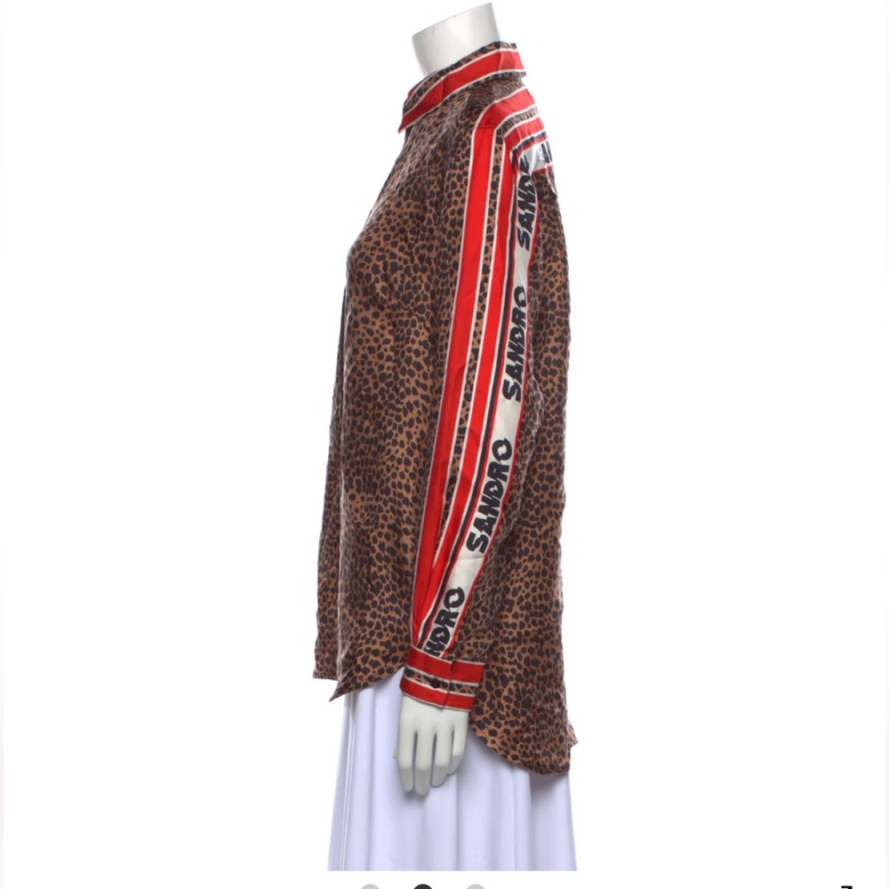 Sandro Leopard Print Shirt with Red Stripes